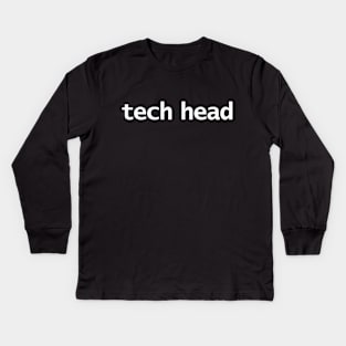 Tech Head Typography White Text Kids Long Sleeve T-Shirt